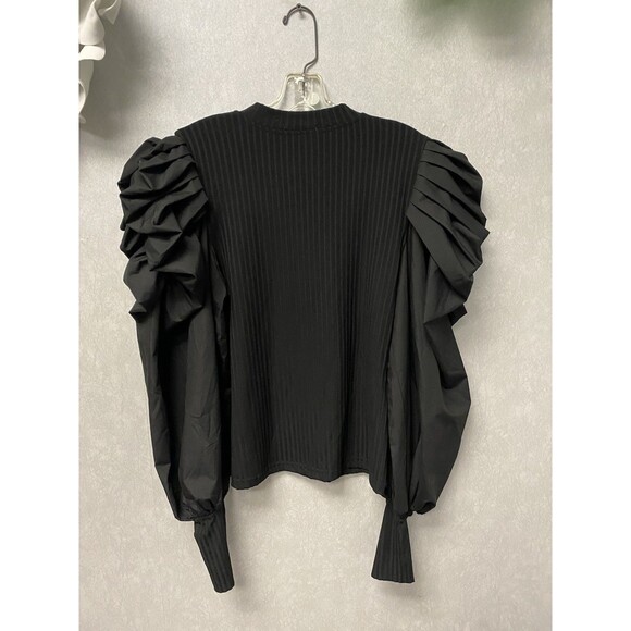 La'Ros Black Puff Sleeve Blouse Size Med - Picture 8 of 9